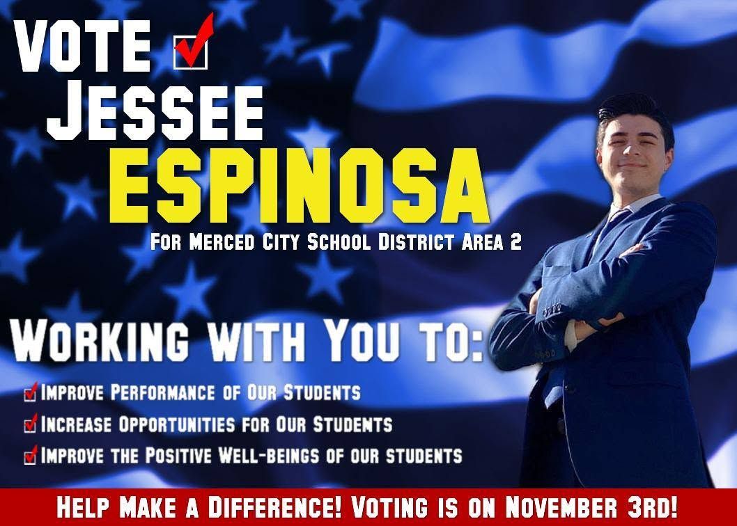 Vote Jessee Espinosa campaign flyer for Merced City School District
